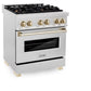 ZLINE Autograph Edition 30 in. 4.0 cu. ft. Legacy Dual Fuel Range with 4 Burner Gas Cooktop and Electric Convection Oven in Satin Stainless Steel and Polished Gold Accents, Open Box-Good Condition