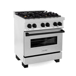 ZLINE Autograph Edition 30 in. 4.0 cu. ft. Legacy Dual Fuel Range with 4 Burner Gas Cooktop and Electric Convection Oven in Satin Stainless Steel and Matte Black Accents (RASZ-SN-30-MB)