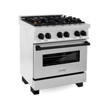 ZLINE Autograph Edition 30 in. 4.0 cu. ft. Legacy Dual Fuel Range with 4 Burner Gas Cooktop and Electric Convection Oven in Satin Stainless Steel and Matte Black Accents, Open Box-Good Condition