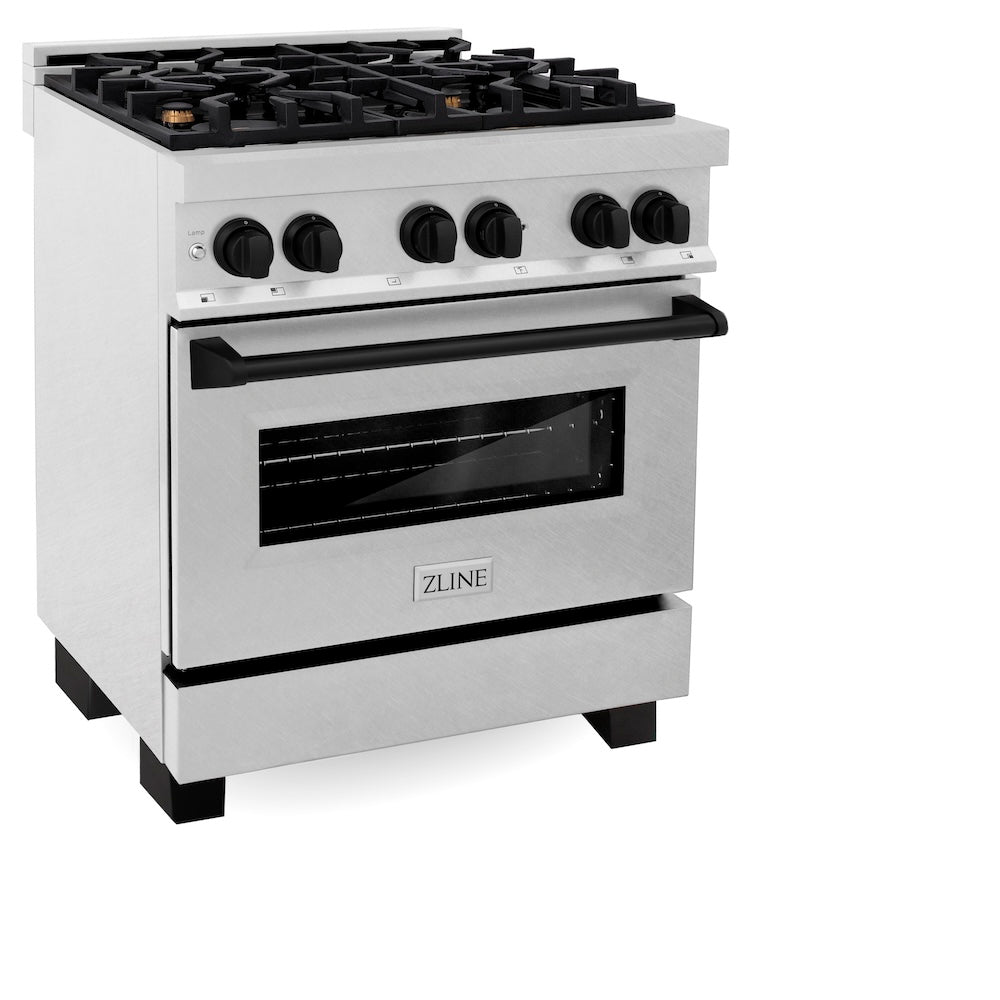 ZLINE Autograph Edition 30 in. 4.0 cu. ft. Legacy Dual Fuel Range with 4 Burner Gas Cooktop and Electric Convection Oven in Satin Stainless Steel and Matte Black Accents, Open Box-Good Condition