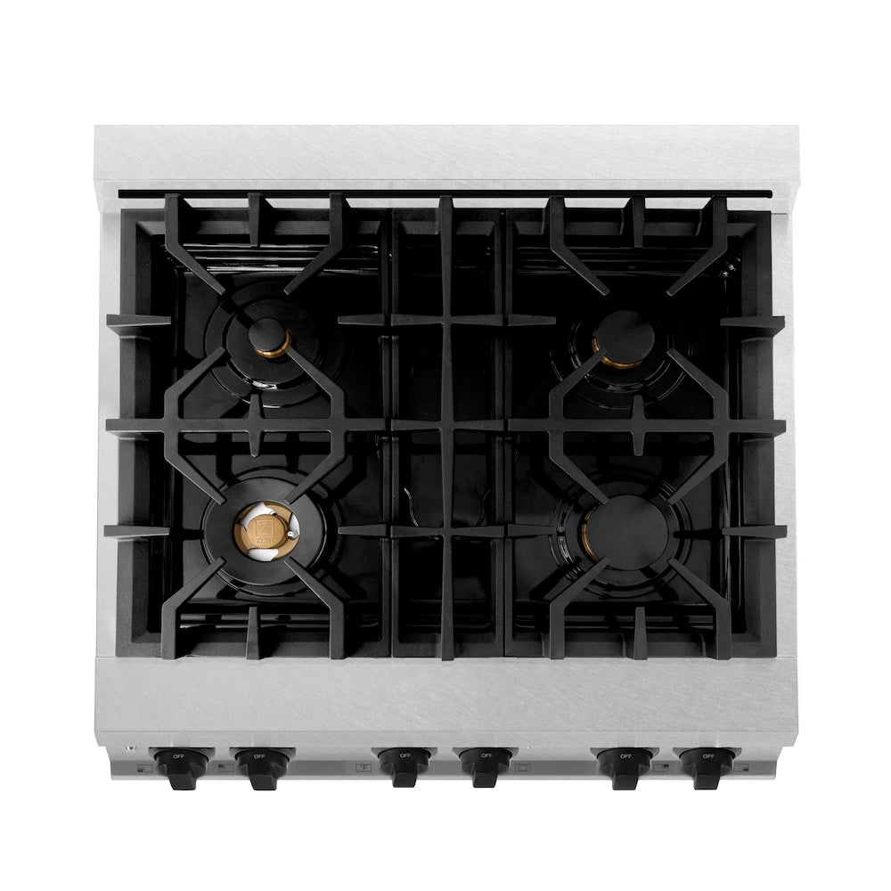ZLINE Autograph Edition 30 in. 4.0 cu. ft. Legacy Dual Fuel Range with 4 Burner Gas Cooktop and Electric Convection Oven in Satin Stainless Steel and Matte Black Accents, Open Box-Good Condition