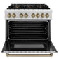 ZLINE Autograph Edition 36 in. 4.6 cu. ft. Legacy Dual Fuel Range with 6 Burner Gas Cooktop and Electric Convection Oven in Satin Stainless Steel and Champagne Bronze Accents, Open Box-Good Condition
