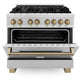 ZLINE Autograph Edition 36 in. 4.6 cu. ft. Legacy Dual Fuel Range with 6 Burner Gas Cooktop and Electric Convection Oven in Satin Stainless Steel and Champagne Bronze Accents, Open Box-Good Condition