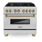 ZLINE Autograph Edition 36 in. 4.6 cu. ft. Legacy Dual Fuel Range with 6 Burner Gas Cooktop and Electric Convection Oven in Satin Stainless Steel and Champagne Bronze Accents, Open Box-Good Condition