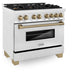 ZLINE Autograph Edition 36 in. 4.6 cu. ft. Legacy Dual Fuel Range with 6 Burner Gas Cooktop and Electric Convection Oven in Satin Stainless Steel and Champagne Bronze Accents (RASZ-SN-36-CB) side.