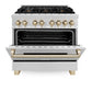 ZLINE Autograph Edition 36 in. 4.6 cu. ft. Legacy Dual Fuel Range with 6 Burner Gas Cooktop and Electric Convection Oven in Satin Stainless Steel and Polished Gold Accents, Open Box-Good Condition