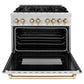 ZLINE Autograph Edition 36 in. 4.6 cu. ft. Legacy Dual Fuel Range with 6 Burner Gas Cooktop and Electric Convection Oven in Satin Stainless Steel and Polished Gold Accents, Open Box-Great Condition