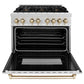 ZLINE Autograph Edition 36 in. 4.6 cu. ft. Legacy Dual Fuel Range with 6 Burner Gas Cooktop and Electric Convection Oven in Satin Stainless Steel and Polished Gold Accents, Open Box-Good Condition