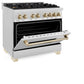 ZLINE Autograph Edition 36 in. 4.6 cu. ft. Legacy Dual Fuel Range with 6 Burner Gas Cooktop and Electric Convection Oven in Satin Stainless Steel and Polished Gold Accents, Open Box-Good Condition