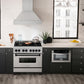 ZLINE Autograph Edition 36 in. 4.6 cu. ft. Legacy Dual Fuel Range with 6 Burner Gas Cooktop and Electric Convection Oven in Satin Stainless Steel and Matte Black Accents (RASZ-SN-36-MB) in a luxury kitchen, front.