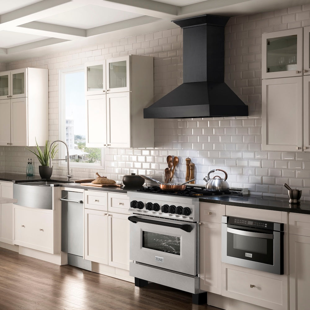 ZLINE Autograph Edition 36 in. 4.6 cu. ft. Legacy Dual Fuel Range with 6 Burner Gas Cooktop and Electric Convection Oven in Satin Stainless Steel and Matte Black Accents, Open Box-Good Condition