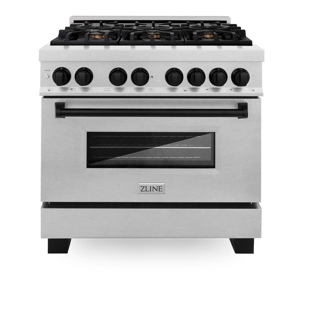 ZLINE Autograph Edition 36 in. 4.6 cu. ft. Legacy Dual Fuel Range with 6 Burner Gas Cooktop and Electric Convection Oven in Satin Stainless Steel and Matte Black Accents, Open Box-Good Condition