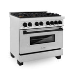 ZLINE Autograph Edition 36 in. 4.6 cu. ft. Legacy Dual Fuel Range with 6 Burner Gas Cooktop and Electric Convection Oven in Satin Stainless Steel and Matte Black Accents, Open Box-Good Condition