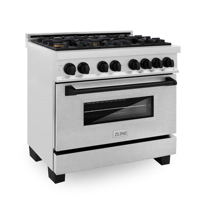 ZLINE Autograph Edition 36 in. 4.6 cu. ft. Legacy Dual Fuel Range with 6 Burner Gas Cooktop and Electric Convection Oven in Satin Stainless Steel and Matte Black Accents, Open Box-Good Condition