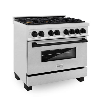 ZLINE Autograph Edition 36 in. 4.6 cu. ft. Legacy Dual Fuel Range with 6 Burner Gas Cooktop and Electric Convection Oven in Satin Stainless Steel and Matte Black Accents, Open Box-Great Condition