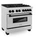 ZLINE Autograph Edition 36 in. 4.6 cu. ft. Legacy Dual Fuel Range with 6 Burner Gas Cooktop and Electric Convection Oven in Satin Stainless Steel and Matte Black Accents (RASZ-SN-36-MB) side.