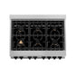 ZLINE Autograph Edition 36 in. 4.6 cu. ft. Legacy Dual Fuel Range with 6 Burner Gas Cooktop and Electric Convection Oven in Satin Stainless Steel and Matte Black Accents, Open Box-Good Condition