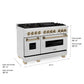 ZLINE Autograph Edition 48 in. 6.0 cu. ft. Legacy Dual Fuel Range with 7 Burner Gas Cooktop and 2 Electric Ovens in Satin Stainless Steel and Champagne Bronze Accents, Open Box-Good Condition dimensional diagram.