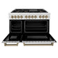 ZLINE Autograph Edition 48 in. 6.0 cu. ft. Legacy Dual Fuel Range with 7 Burner Gas Cooktop and 2 Electric Ovens in Satin Stainless Steel and Champagne Bronze Accents, Open Box-Good Condition