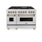ZLINE Autograph Edition 48 in. 6.0 cu. ft. Legacy Dual Fuel Range with 7 Burner Gas Cooktop and 2 Electric Ovens in Satin Stainless Steel and Champagne Bronze Accents, Open Box-Good Condition
