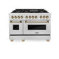 ZLINE Autograph Edition 48 in. 6.0 cu. ft. Legacy Dual Fuel Range with 7 Burner Gas Cooktop and 2 Electric Ovens in Satin Stainless Steel and Champagne Bronze Accents, Open Box-Great Condition