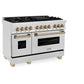 ZLINE Autograph Edition 48 in. 6.0 cu. ft. Legacy Dual Fuel Range with 7 Burner Gas Cooktop and 2 Electric Ovens in Satin Stainless Steel and Champagne Bronze Accents, Open Box-Good Condition