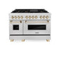 ZLINE Autograph Edition 48 in. 6.0 cu. ft. Legacy Dual Fuel Range with 7 Burner Gas Cooktop and 2 Electric Ovens in Satin Stainless Steel and Polished Gold Accents, Open Box-Good Condition