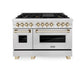 ZLINE Autograph Edition 48 in. 6.0 cu. ft. Legacy Dual Fuel Range with 7 Burner Gas Cooktop and 2 Electric Ovens in Satin Stainless Steel and Polished Gold Accents, Open Box-Great Condition