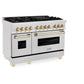 ZLINE Autograph Edition 48 in. 6.0 cu. ft. Legacy Dual Fuel Range with 7 Burner Gas Cooktop and 2 Electric Ovens in Satin Stainless Steel and Polished Gold Accents, Open Box-Great Condition