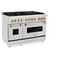 ZLINE Autograph Edition 48 in. 6.0 cu. ft. Legacy Dual Fuel Range with 7 Burner Gas Cooktop and 2 Electric Ovens in Satin Stainless Steel and Polished Gold Accents, Open Box-Good Condition