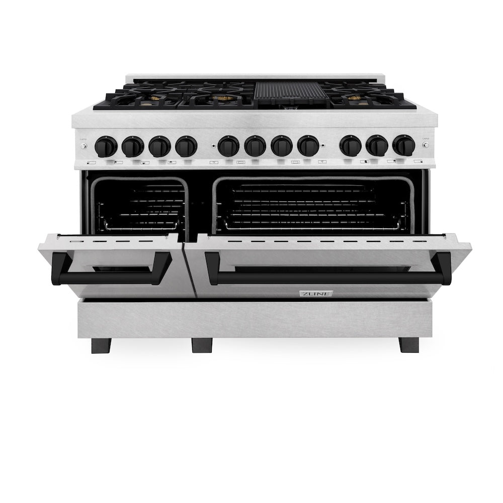 ZLINE Autograph Edition 48 in. 6.0 cu. ft. Legacy Dual Fuel Range with 7 Burner Gas Cooktop and 2 Electric Ovens in Satin Stainless Steel and Matte Black Accents, Open Box-Good Condition