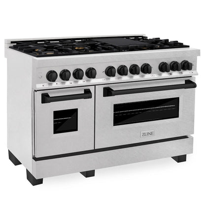 ZLINE Autograph Edition 48 in. 6.0 cu. ft. Legacy Dual Fuel Range with 7 Burner Gas Cooktop and 2 Electric Ovens in Satin Stainless Steel and Matte Black Accents, Open Box-Great Condition