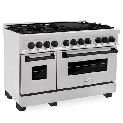 ZLINE Autograph Edition 48 in. 6.0 cu. ft. Legacy Dual Fuel Range with 7 Burner Gas Cooktop and 2 Electric Ovens in Satin Stainless Steel and Matte Black Accents, Open Box-Good Condition