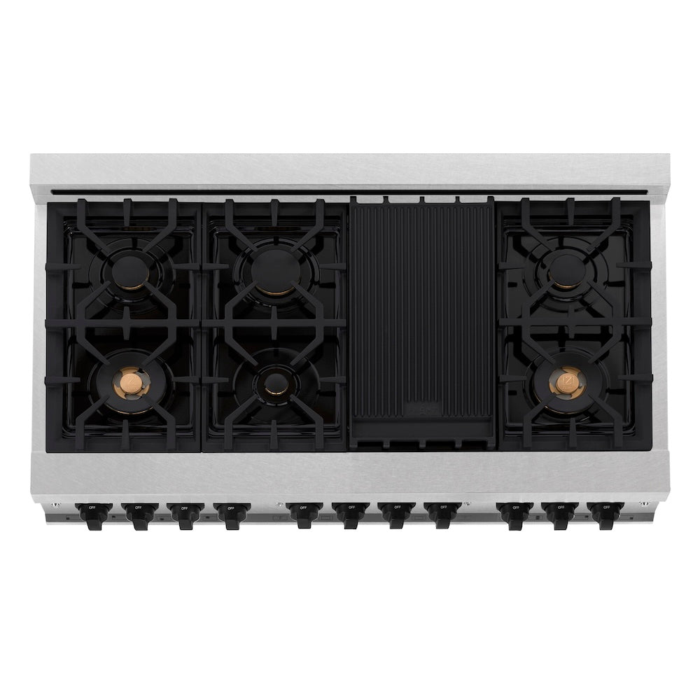 ZLINE Autograph Edition 48 in. 6.0 cu. ft. Legacy Dual Fuel Range with 7 Burner Gas Cooktop and 2 Electric Ovens in Satin Stainless Steel and Matte Black Accents, Open Box-Good Condition