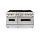 ZLINE Autograph Edition 60 in. 7.4 cu. ft. Legacy Dual Fuel Range with 9 Burner Gas Cooktop and 2 Electric Convection Ovens in Satin Stainless Steel and Champagne Bronze Accents, Open Box-Good Condition
