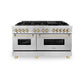 ZLINE Autograph Edition 60 in. 7.4 cu. ft. Legacy Dual Fuel Range with 9 Burner Gas Cooktop and 2 Electric Convection Ovens in Satin Stainless Steel and Polished Gold Accents, Open Box-Good Condition