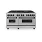 ZLINE Autograph Edition 60 in. 7.4 cu. ft. Legacy Dual Fuel Range with 9 Burner Gas Cooktop and 2 Electric Convection Ovens in Satin Stainless Steel and Matte Black Accents (RASZ-SN-60-MB) front.