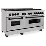 ZLINE Autograph Edition 60 in. 7.4 cu. ft. Legacy Dual Fuel Range with 9 Burner Gas Cooktop and 2 Electric Convection Ovens in Satin Stainless Steel and Matte Black Accents, Open Box-Good Condition