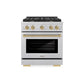 ZLINE Autograph Edition 30 in. 4.2 cu. ft. Paramount Dual Fuel Range with 4 Burner Gas Cooktop and Electric Convection Oven in Satin Stainless Steel with Champagne Bronze Accents, Open Box-Great Condition
