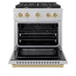 ZLINE Autograph Edition 30 in. 4.2 cu. ft. Paramount Dual Fuel Range with 4 Burner Gas Cooktop and Electric Convection Oven in Satin Stainless Steel with Champagne Bronze Accents, Open Box-Great Condition