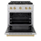 ZLINE Autograph Edition 30 in. 4.2 cu. ft. Paramount Dual Fuel Range with 4 Burner Gas Cooktop and Electric Convection Oven in Satin Stainless Steel with Champagne Bronze Accents, Open Box-Good Condition
