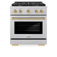 ZLINE Autograph Edition 30 in. 4.2 cu. ft. Paramount Dual Fuel Range with 4 Burner Gas Cooktop and Electric Convection Oven in Satin Stainless Steel with Champagne Bronze Accents, Open Box-Great Condition
