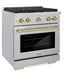 ZLINE Autograph Edition 30 in. 4.2 cu. ft. Paramount Dual Fuel Range with 4 Burner Gas Cooktop and Electric Convection Oven in Satin Stainless Steel with Champagne Bronze Accents (SDRSZ-30-CB) side.