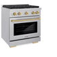 ZLINE Autograph Edition 30 in. 4.2 cu. ft. Paramount Dual Fuel Range with 4 Burner Gas Cooktop and Electric Convection Oven in Satin Stainless Steel with Champagne Bronze Accents, Open Box-Great Condition