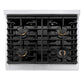 ZLINE Autograph Edition 30 in. 4.2 cu. ft. Paramount Dual Fuel Range with 4 Burner Gas Cooktop and Electric Convection Oven in Satin Stainless Steel with Champagne Bronze Accents (SDRSZ-30-CB) top-down, above cooktop.