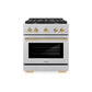 ZLINE Autograph Edition 30 in. 4.2 cu. ft. Paramount Dual Fuel Range with 4 Burner Gas Cooktop and Electric Convection Oven in Satin Stainless Steel with Polished Gold Accents, Open Box-Great Condition