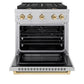 ZLINE Autograph Edition 30 in. 4.2 cu. ft. Paramount Dual Fuel Range with 4 Burner Gas Cooktop and Electric Convection Oven in Satin Stainless Steel with Polished Gold Accents, Open Box-Great Condition
