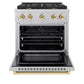 ZLINE Autograph Edition 30 in. 4.2 cu. ft. Paramount Dual Fuel Range with 4 Burner Gas Cooktop and Electric Convection Oven in Satin Stainless Steel with Polished Gold Accents, Open Box-Good Condition