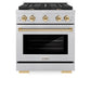 ZLINE Autograph Edition 30 in. 4.2 cu. ft. Paramount Dual Fuel Range with 4 Burner Gas Cooktop and Electric Convection Oven in Satin Stainless Steel with Polished Gold Accents, Open Box-Great Condition