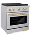 ZLINE Autograph Edition 30 in. 4.2 cu. ft. Paramount Dual Fuel Range with 4 Burner Gas Cooktop and Electric Convection Oven in Satin Stainless Steel with Polished Gold Accents (SDRSZ-30-G) side.